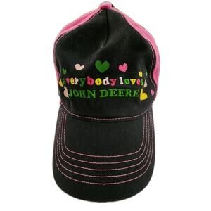 Ladies John Deere Hat with Vintage Snapback - Black & Pink with Hearts (NoS)